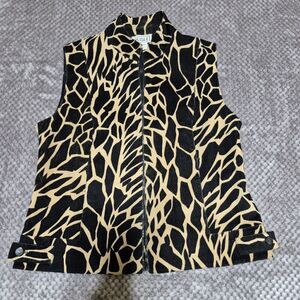 Carlisle Vest Animal Print Women Black Camel Full Zip Front Western Boho